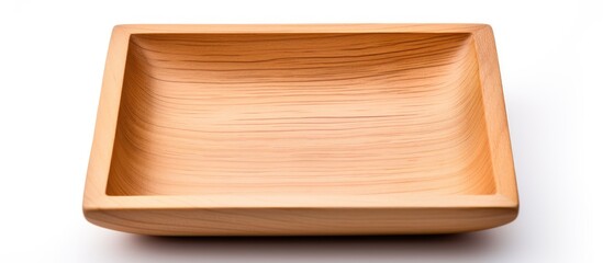 A wooden bowl sits atop a clean white surface, showcasing its natural texture and simplicity
