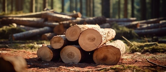 Pile of logs in natural forest setting