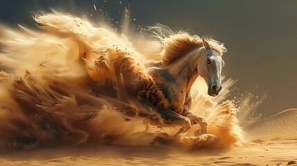 portrait oil painting features  a majestic  white horse galloping with smoke, luxury vintage moody farmhouse wall art, digital art print, wallpaper, background