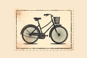 An artistic stamp featuring a minimalistic illustration of a bicycle, evoking a sense of freedom and movement, isolated on a white solid background