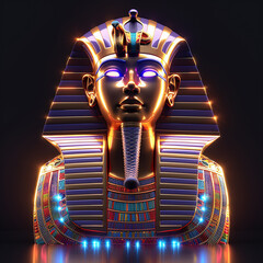 Neon-Lit Pharaoh Tutankhamun Bust on Dark Background - obrazy, fototapety, plakaty
