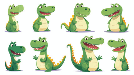Cute Green Crocodile Engaged in Different Activitie