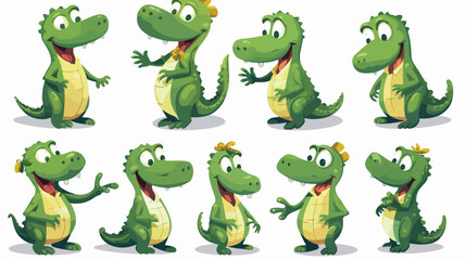 Cute Green Crocodile Engaged in Different Activitie - obrazy, fototapety, plakaty