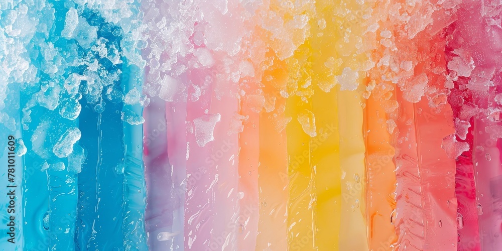 Poster a colorful ice sculpture with a rainbow of colors. the ice is arranged in a way that it looks like a