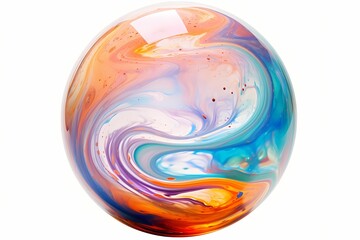 Mesmerizing kaleidoscope of colors within a soap bubble, isolated on white solid background