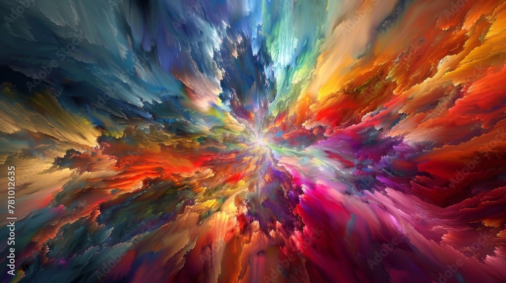Poster a vivid spectrum of colors exploding in a mesmerizing display of chaos and beauty.
