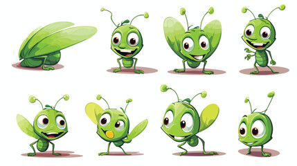 Cute little grasshopper doing various activities se