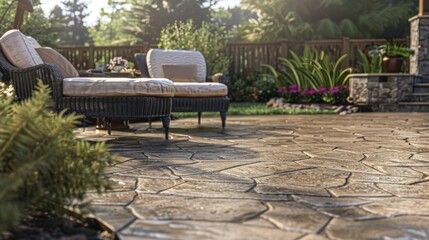 The Classically Stamped Beauty patio serves as an outdoor oasis with its charming and realistic depiction of natural stone. The warm and earthy tones along with the stamped textures .