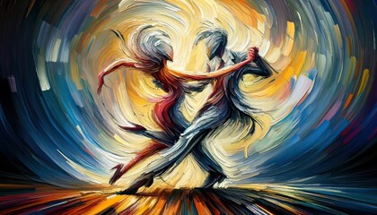 Abstract Dance Couple in Passionate Motion Painting