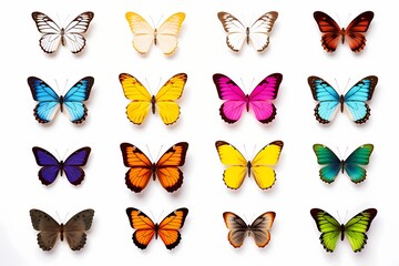Obraz premium butterflies in different colors isolated on a white solid background
