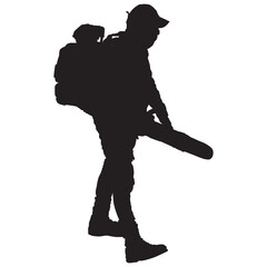 Fototapeta premium Worker with a gas-powered leafblower