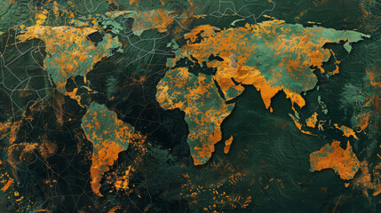 Artistic depiction of the global digital divide, with contrasting areas of connectivity and isolation,