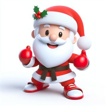 Cute character 3D image of a Santa playing Martial arts, funny, happy, smile, white background