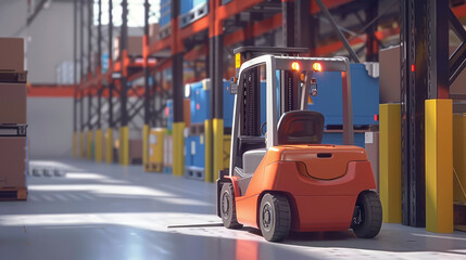 Animated sequence of an autonomous forklift performing complex item retrieval and storage tasks,