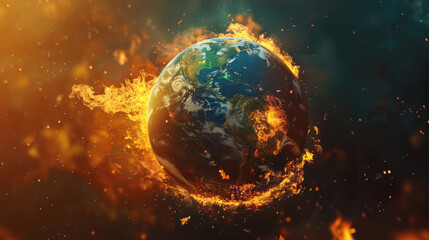 Obraz premium Animated portrayal of the Earth spinning, each rotation accelerating the spread of flames across its surface,
