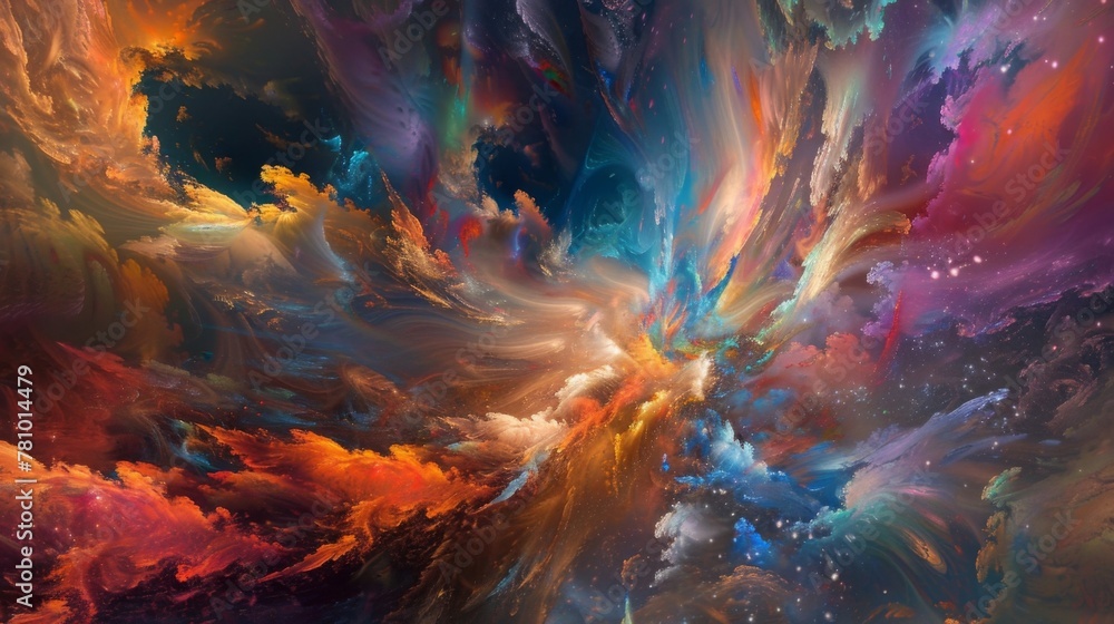 Poster a dance of colorful explosions creating a breathtaking display of abstract art.