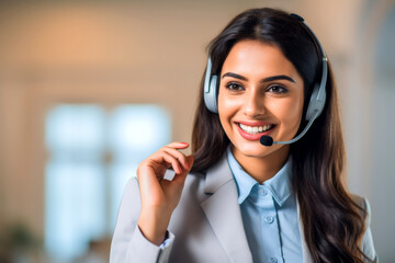 Indian Female customer support Agent phone operator in headset . AI Generated