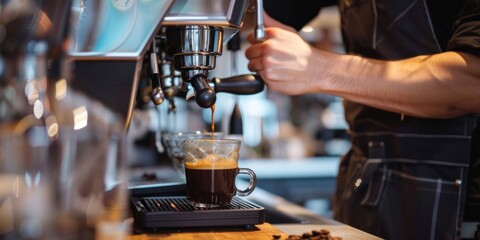 Fototapeta na wymiar A barista is making coffee in a coffee shop