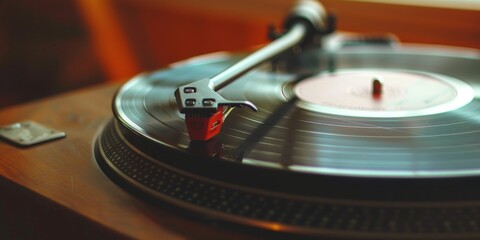 A record player with a red stylus on a record