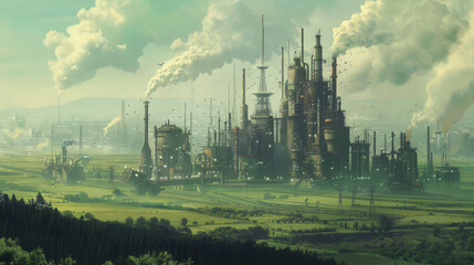 Concept art of a dystopian future, where clean air is bottled and sold, a luxury item in a polluted world, - obrazy, fototapety, plakaty