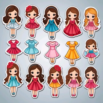 Pegatinas dise&ntilde;o 3d mu&ntilde;ecas y vestidos 
