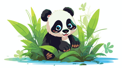 Cute playful panda vector logo jungle animal charac