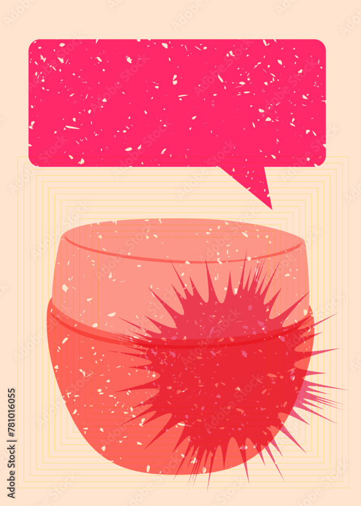 Poster risograph face cream container with speech bubble with geometric shapes. objects in trendy riso grap