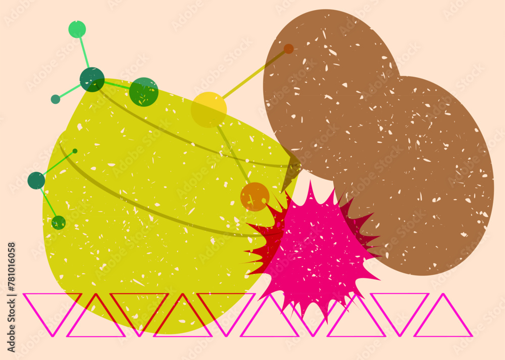 Poster risograph face cream container with speech bubble with geometric shapes. objects in trendy riso grap