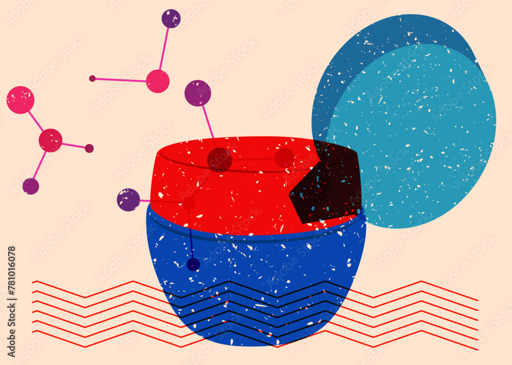 Poster risograph face cream container with speech bubble with geometric shapes. objects in trendy riso grap