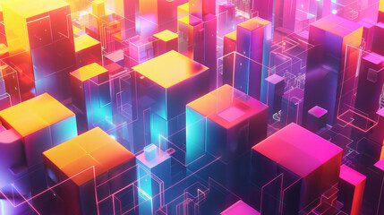 Conceptual design of a decentralized finance (DeFi) landscape, highlighting TVL in vibrant blocks,