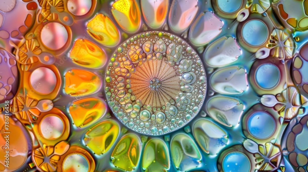 Poster a microscopic view of a diatom shell colony showcasing a mosaic of symmetrical and kaleidoscopic pat