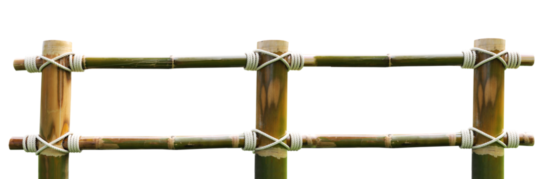 Bamboo fence tied with white rope on the corner isolated on transparent background (PNG File) - Powered by Adobe