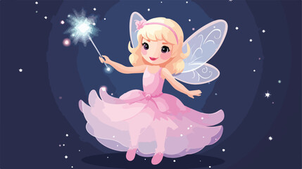 Fototapeta na wymiar Cute Tooth Fairy Girl Cartoon Character Flying With