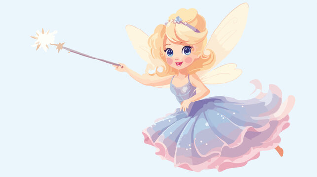 Cute Tooth Fairy Girl Cartoon Character Flying With