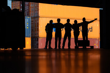 Group of warehouse employee rest comfortably during work, Silhouette concept.