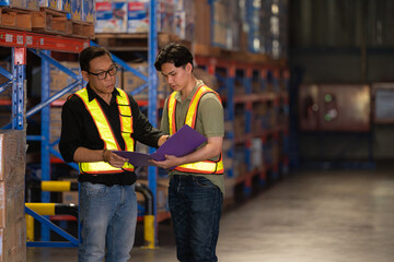 A group of warehouse employees, Inspecting products on warehouse shelves before they are sent to retailer