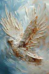 Palette knife impressionist  painting features bird wings on blue  background wall art,  vintage farmhouse decor, digital art print, wallpaper, background  - obrazy, fototapety, plakaty