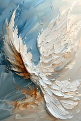 Palette knife impressionist  painting features bird wings on blue  background wall art,  vintage farmhouse decor, digital art print, wallpaper, background  - obrazy, fototapety, plakaty
