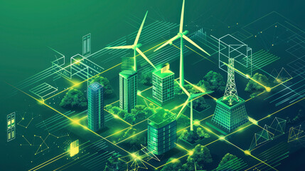 Fototapeta premium Graphical representation of the energy consumption in blockchain networks, with renewable solutions,