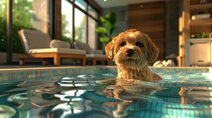 Therapeutic pet spa treatments in a 3D animated luxury spa, pets enjoying massages and baths