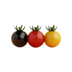 Three red tomatoes in a line on a Transparent Background