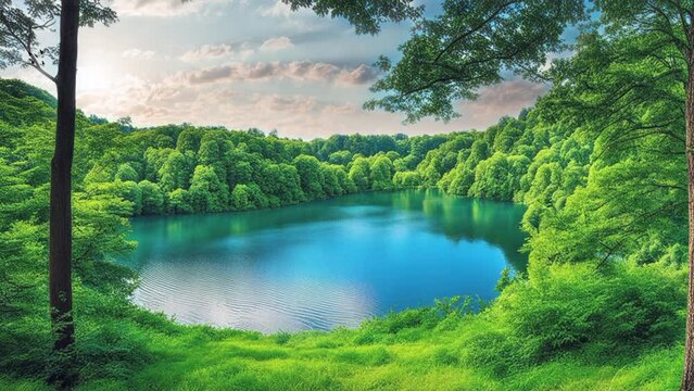 The gurgling water of the river combines with the songs of birds and the sounds of the forest, creating a mesmerizing peace. seamless looping time lapse animation video background 
