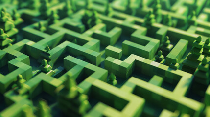 Low poly geometric maze, challenging viewers to navigate through its intricate paths,