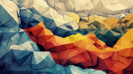 Fotobehang Low poly quilt, with textured polygons creating a cozy and inviting backdrop, © Anuwat