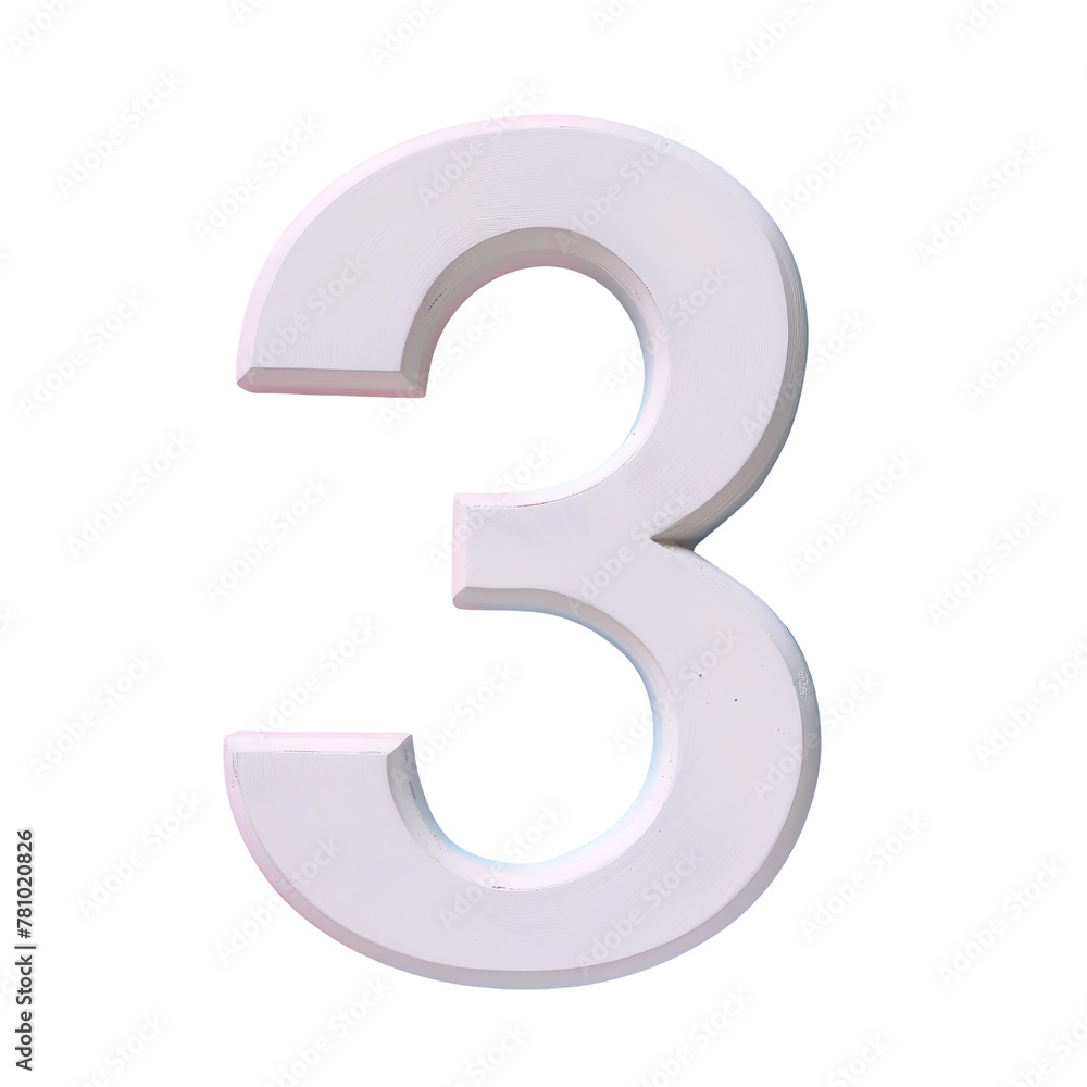 Poster a close up of a white number three on a transparent background