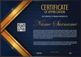 Abstract Certificate Frame, Minimal Template with Luxury Blue and Gold Colors for Modern Artistic Banner Background Design for Celebrations and Events