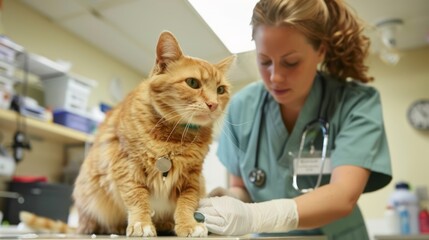 A veterinarian examining a pet in a veterinary clinic. 