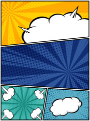 colorful comic book, pop art cartoon layout template halftone dotted background - 781021260