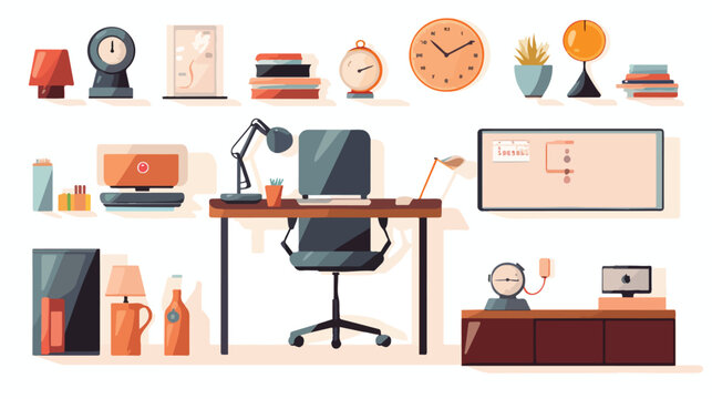 Desk workplace icons 2d flat cartoon vactor illustr