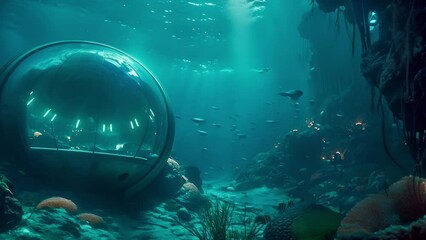Underwater Observation Pod in Mystical Ocean Scene - Powered by Adobe